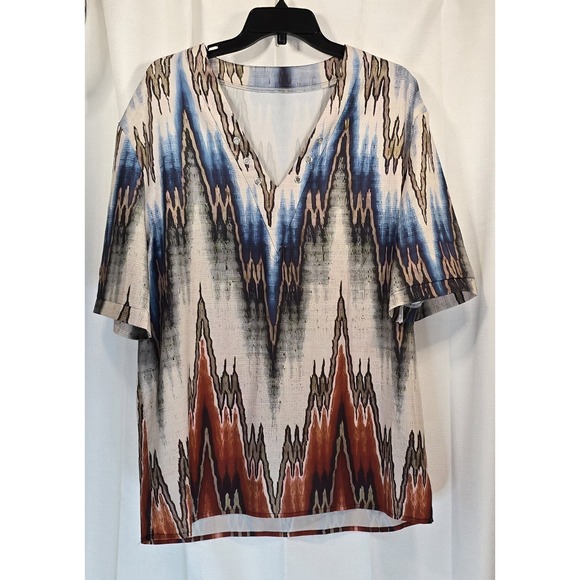 The Unbranded Brand Tops - V Neck Pullover‎ Tunic With Indiginous Print.  Unisex Size X-Large